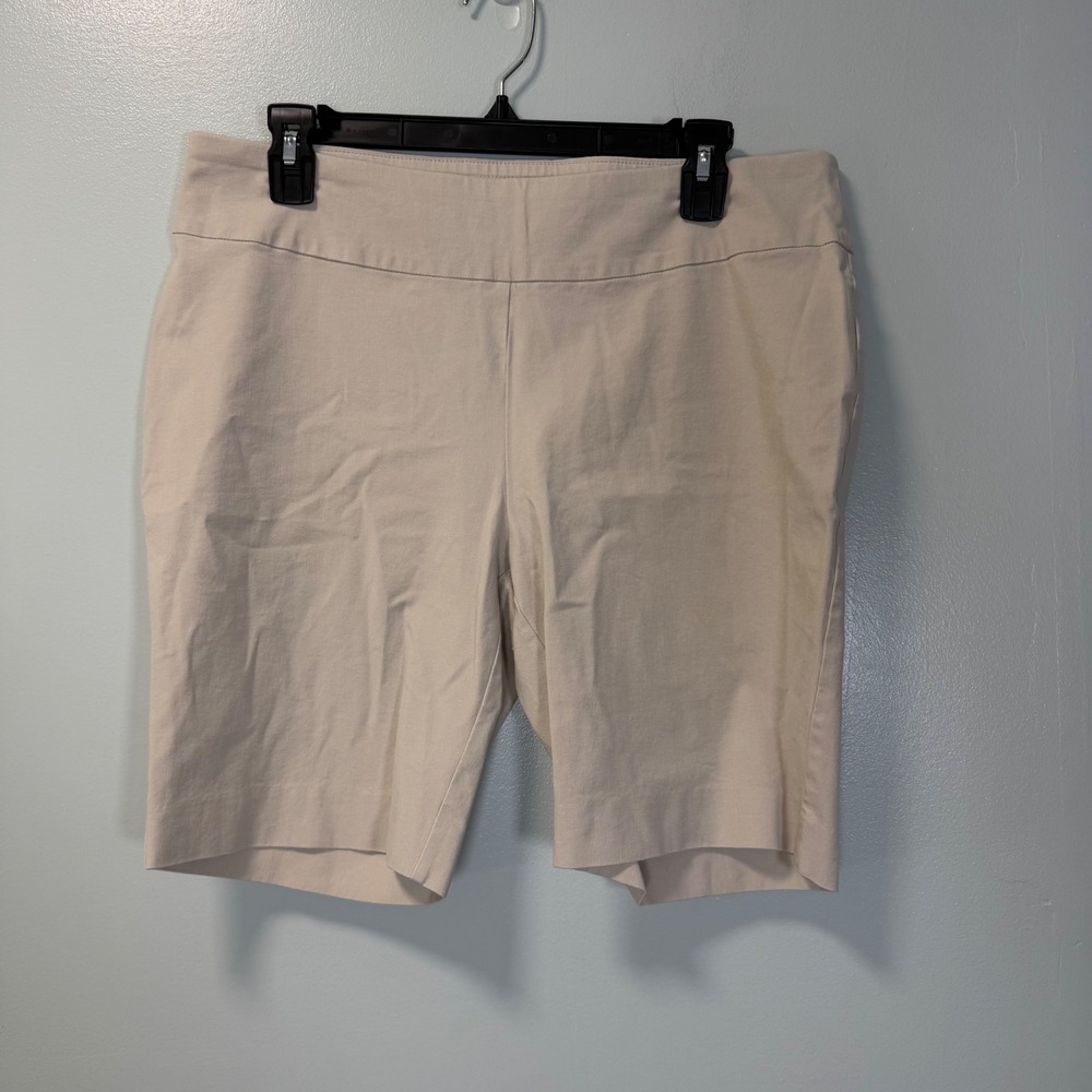 Crown & Ivy Ashley Khaki Bermuda Shorts Womens 14P Tan Cotton Blend Stretch